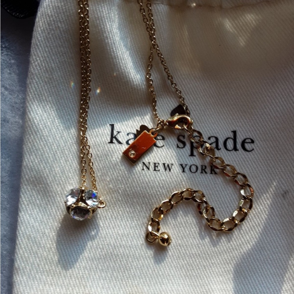 Kate Spade 18” inch Gold Rhinestone Ball Necklace with Dust Bag
